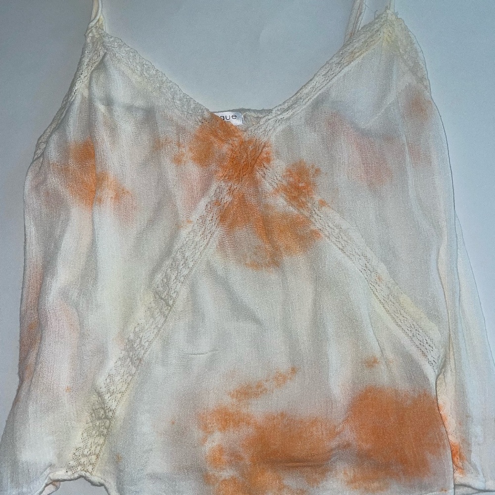 Vestique Boutique White/Orange Tie Dye Tanktop Blouse